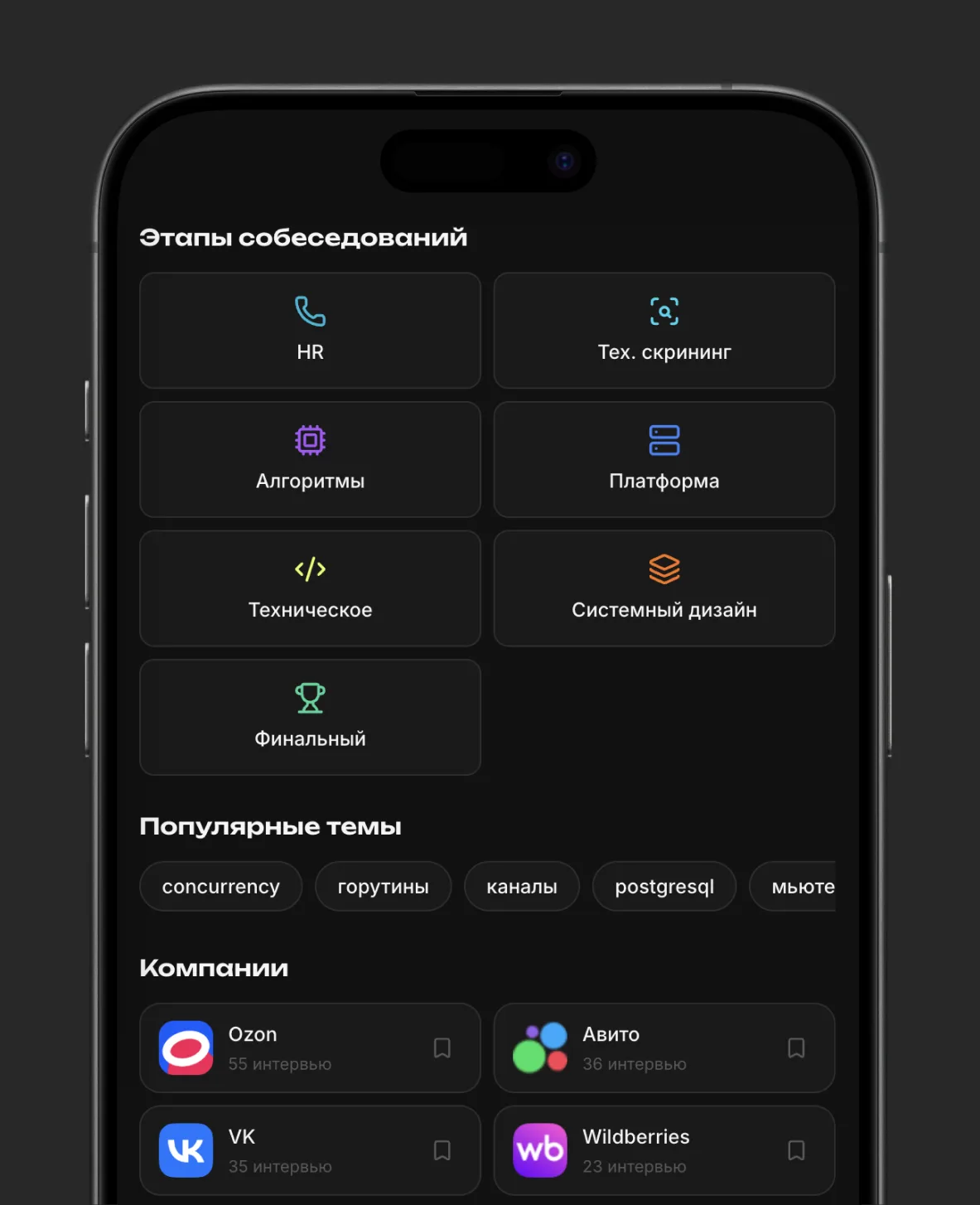 Браузер собеседований Вектора на телефоне: этапы собеседований, популярные темы и компании